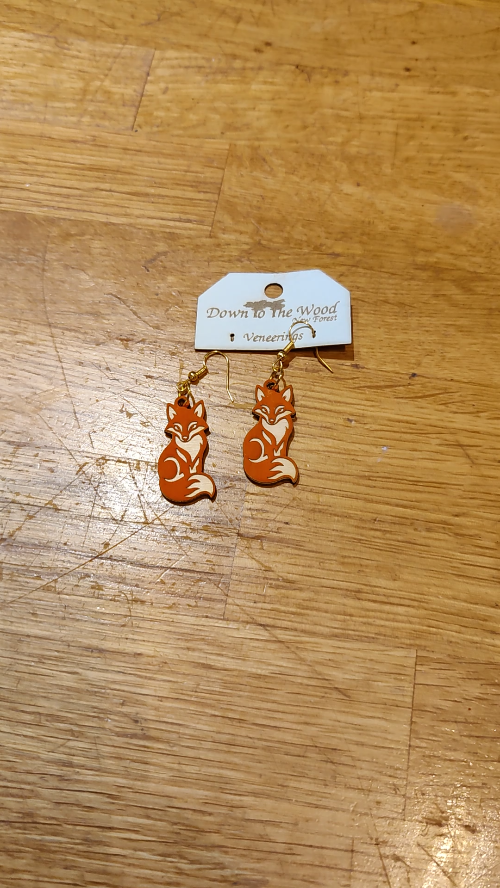[Laser cut and engrave] Two-sided hanging fox earrings