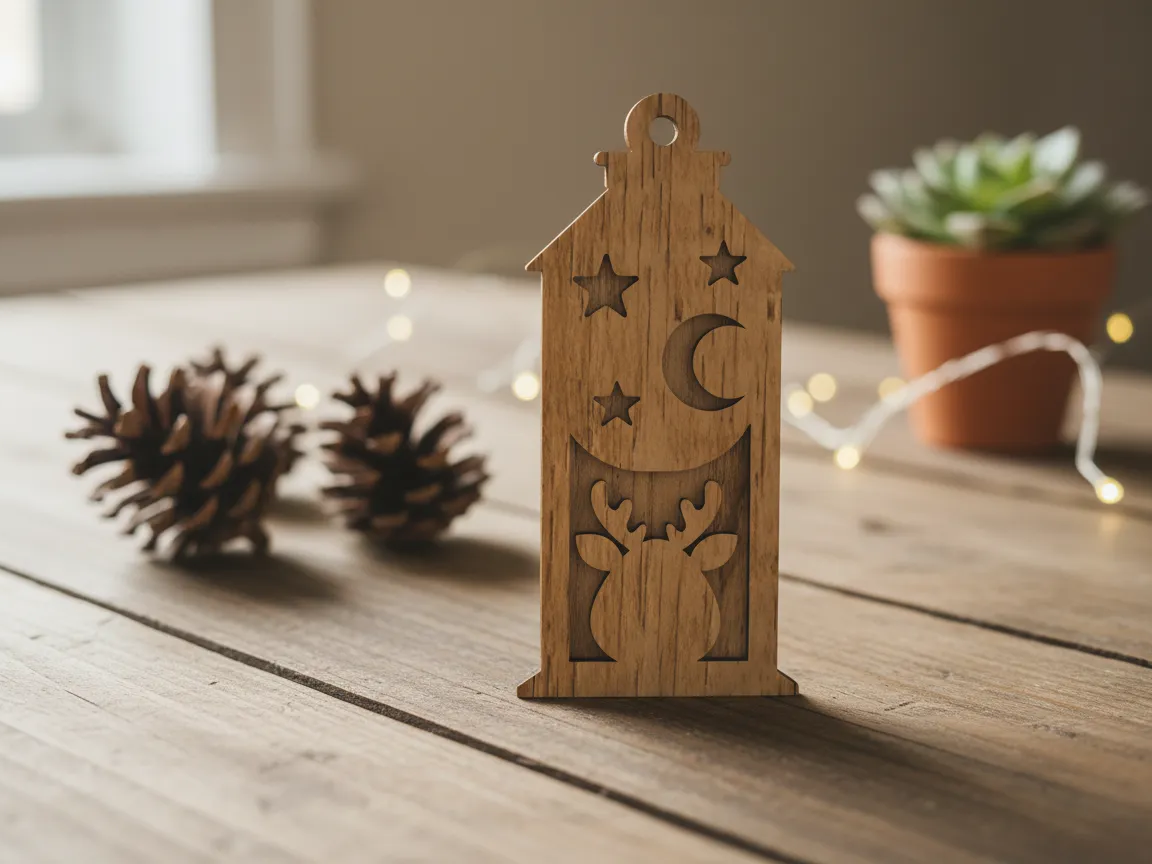 Lasergeschnittene Weihnachts-Laternen-Deko aus Holz mit Rentier und Mond Weihnachts-Geschenkkorb-Idee