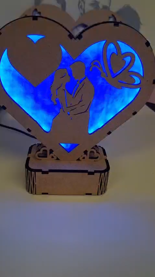 [Laser cut and engrave] Heart-Shaped Couple Silhouette LED Table Lamp