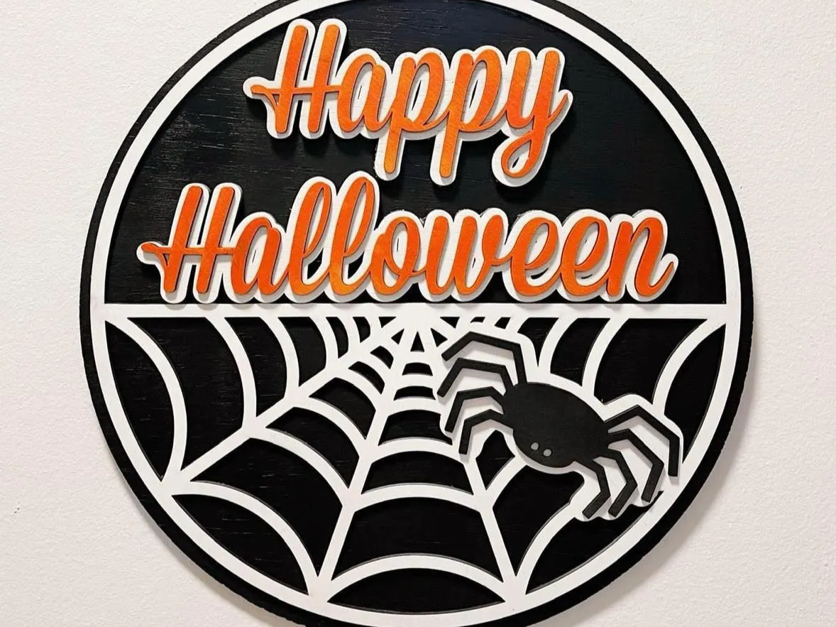 Panneau de porte Happy Halloween, décoration d'Halloween pour extérieur découpée au laser