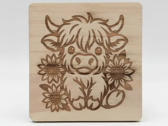 Highland Cow & Sunflower Coaster coaster idea to sell on Etsy
