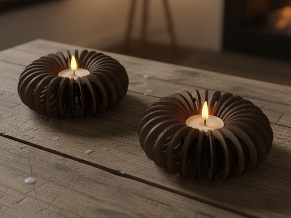 Modern Torus Tealight Candle Holder laser cut design on a table