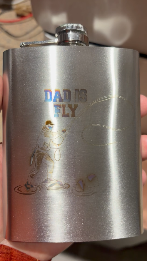 [Laser cut and engrave] Dad Is Fly Fishing Stainless Steel Pocket Flask