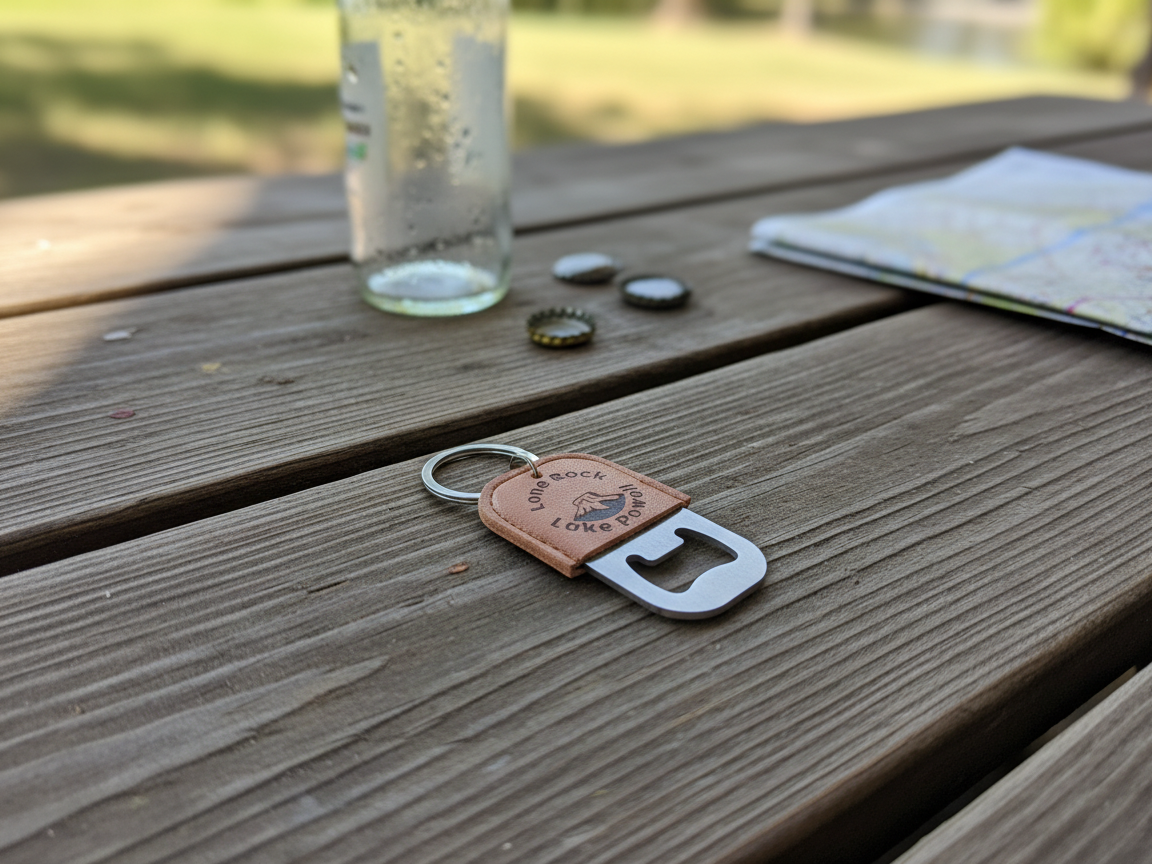 Lone Rock Leather Bottle Opener Keychain laser cut keychain idea for men