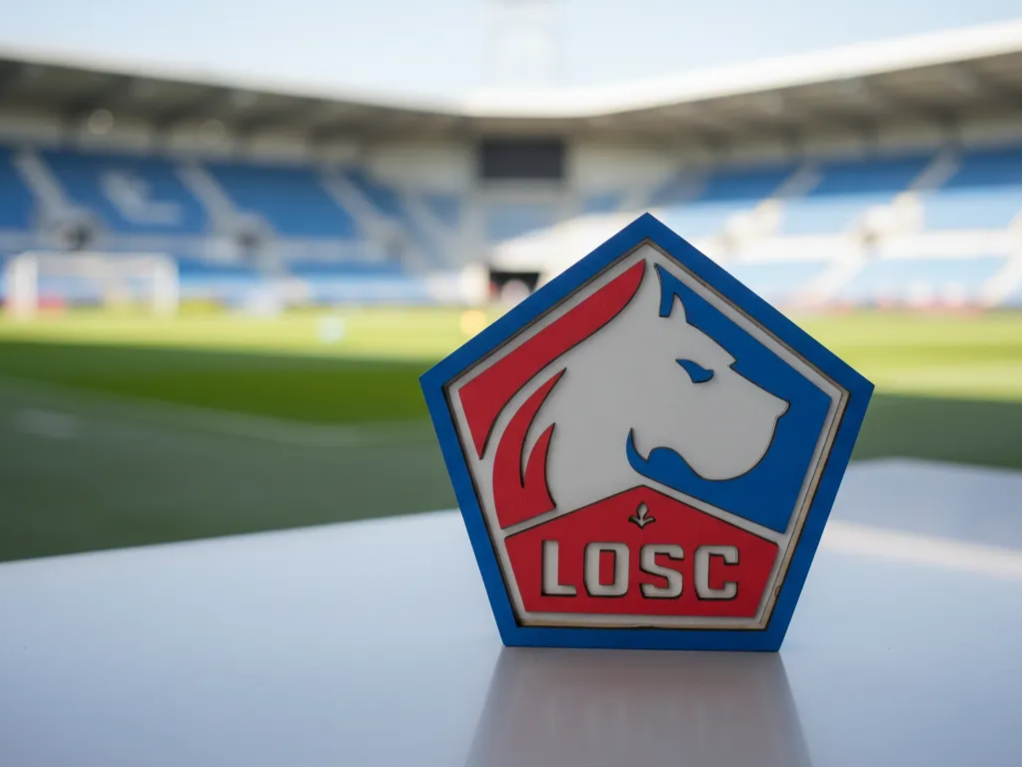 Laser Cut LOSC Football Club Logo Emblem in Red Blue and White sports logo design