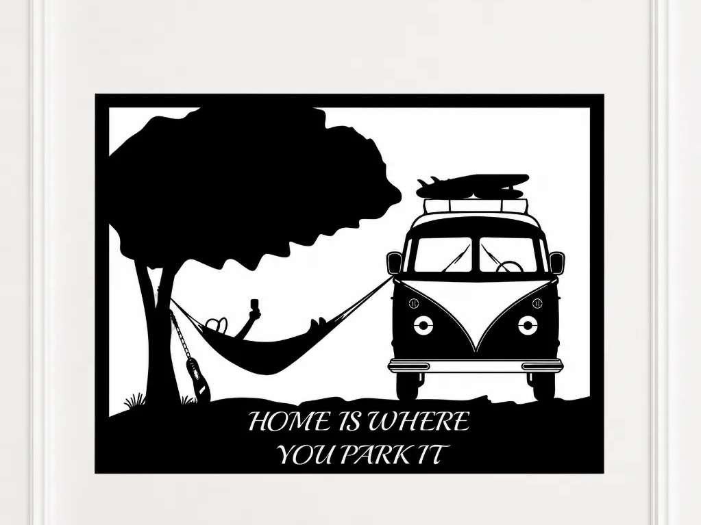 "Home Is Where You Park It" Camper Van Wall Art gift design