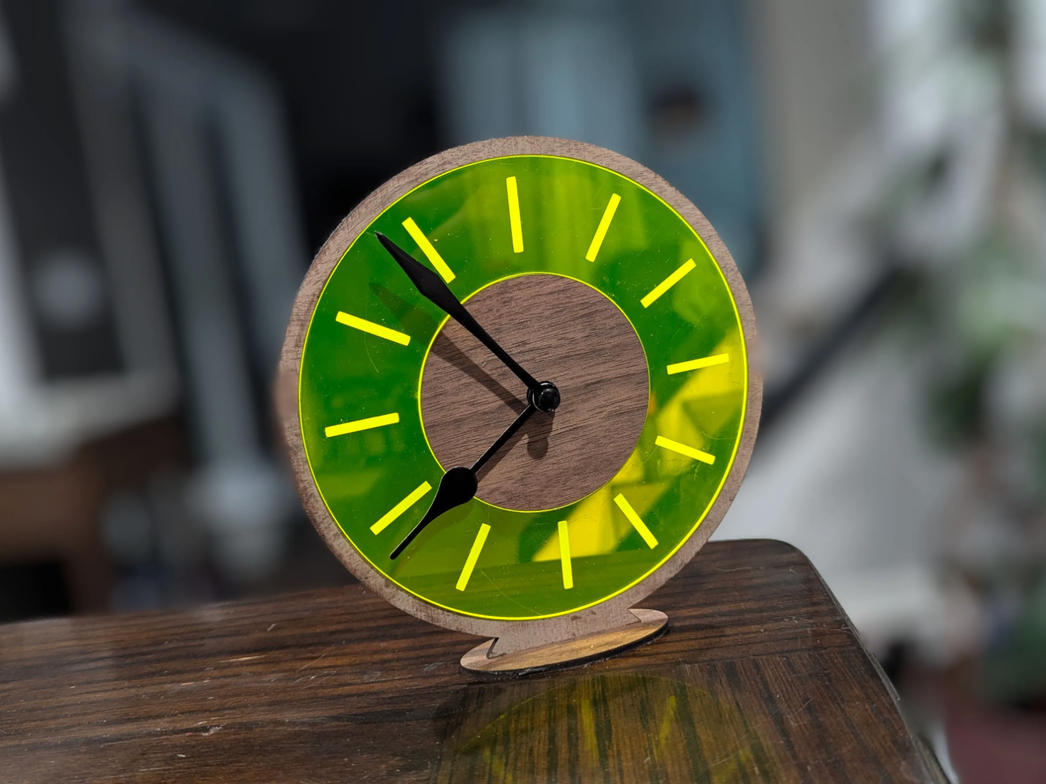 Modern Green & Wood Clock laser cut modern wall clock idea