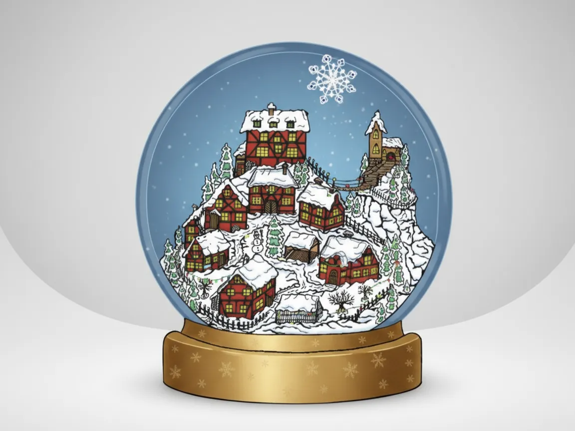 Decorative snow globe with winter village scene for Christmas window