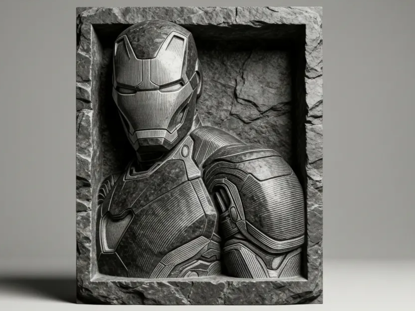 Iron Man 3D effect engraved stone wall art bust