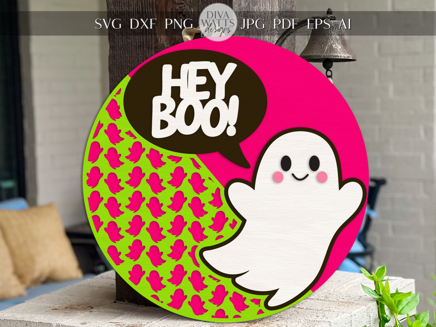 Round Boo Laser cut and engrave | Hey Boo Round Sign SVG | Halloween Ghost Door ...