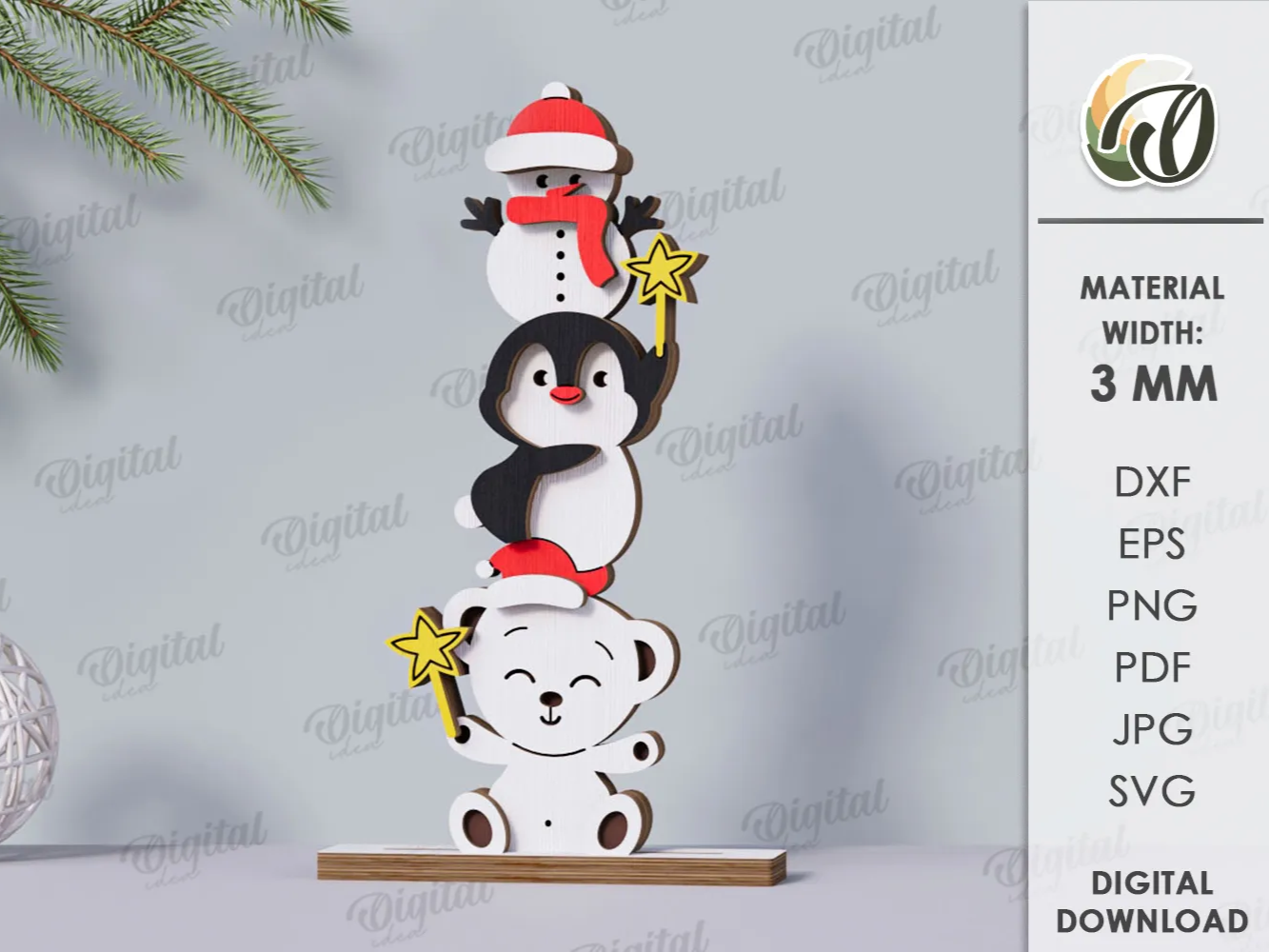 Stacked wooden Christmas characters standing decoration