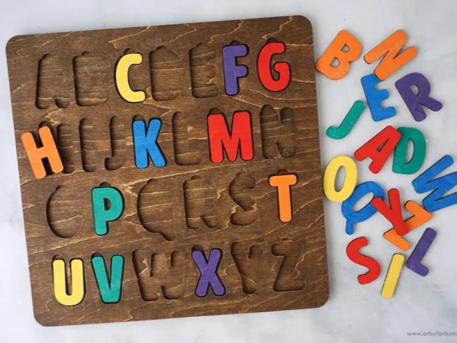 Colorful A-to-Z Alphabet Puzzle laser cut word puzzle idea