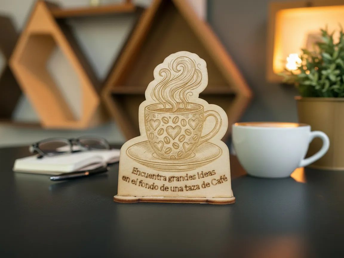 Biển để bàn gỗ hình cốc cà phê có câu nói