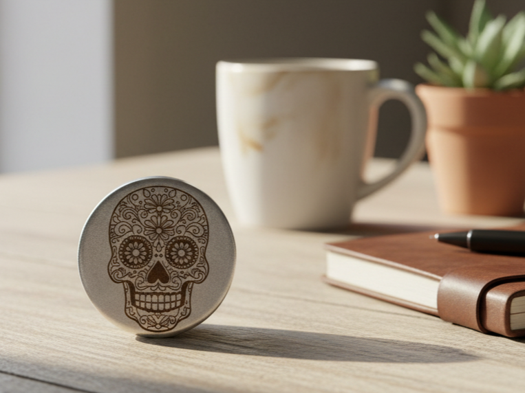 Calavera 40mm Stainless Steel Coin sugar skull dia de los muertos design