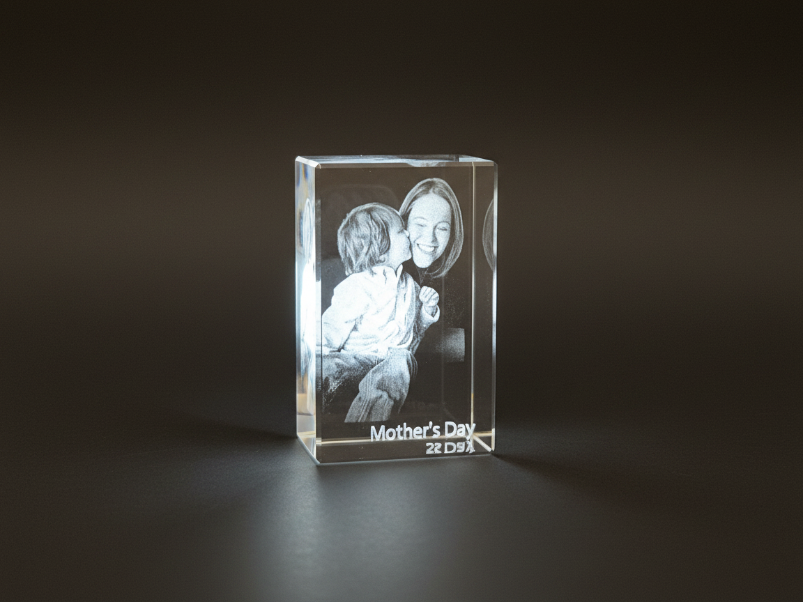 Mother's Day 3D Photo Crystal Block gift for mom idea