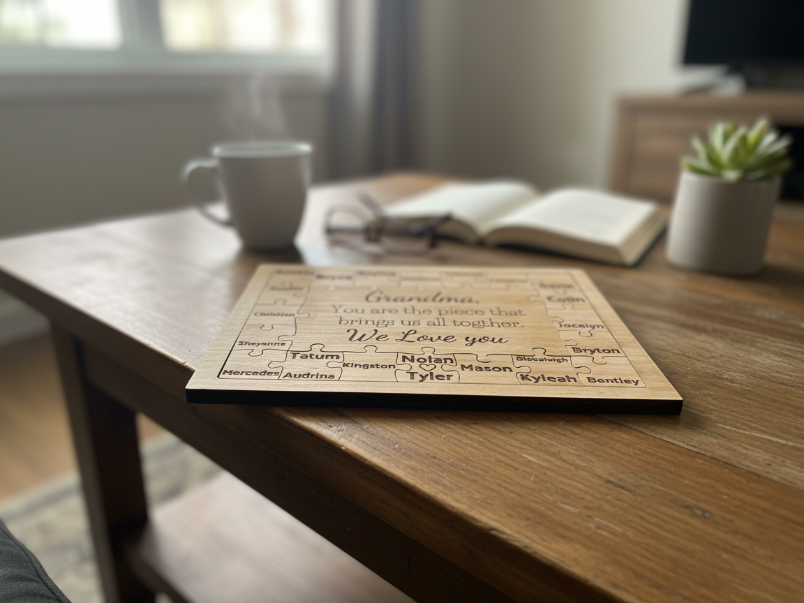Grandma Personalized Family Name Puzzle Plaque gift design