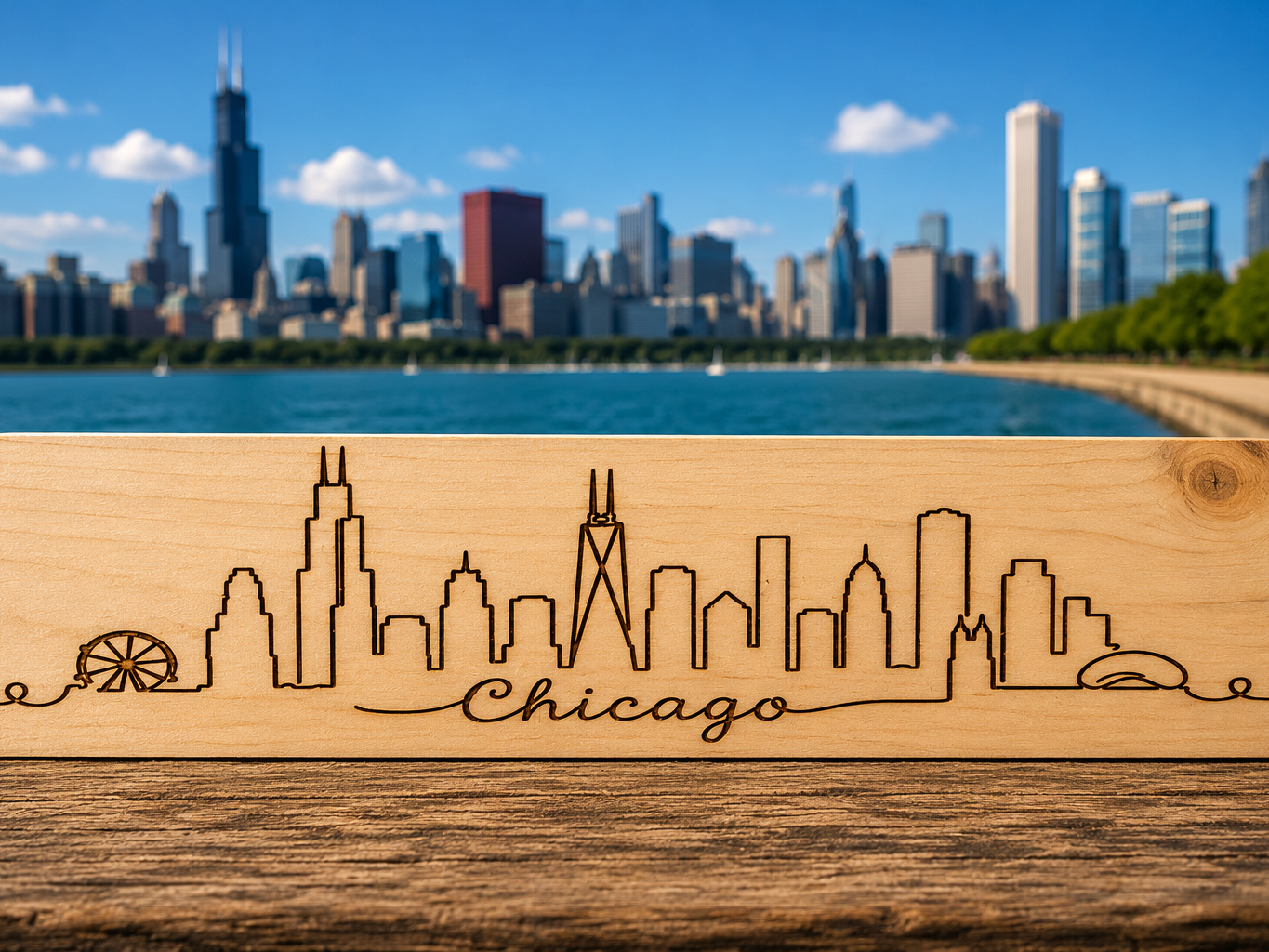 Chicago Skyline One-Line Engraving | Free Files - Atomm