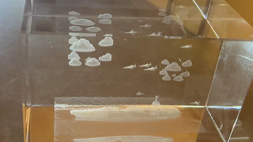 [Laser cut and engrave] 3D Laser Engraved Crystal Block with Ship and Cloud Design