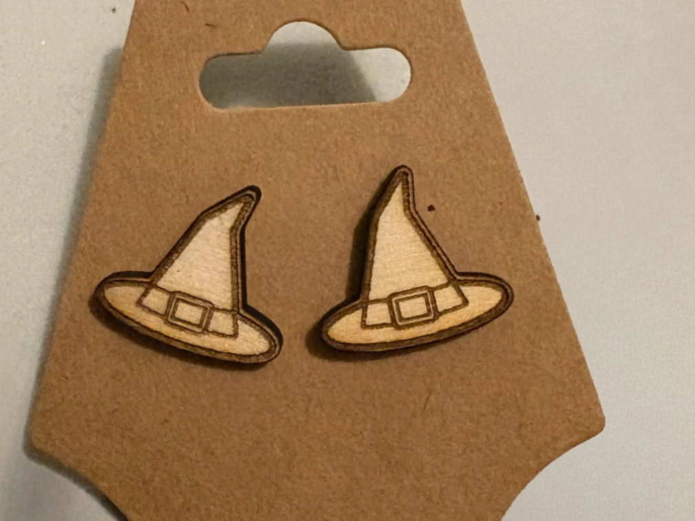 Wooden Witch Hat Earrings