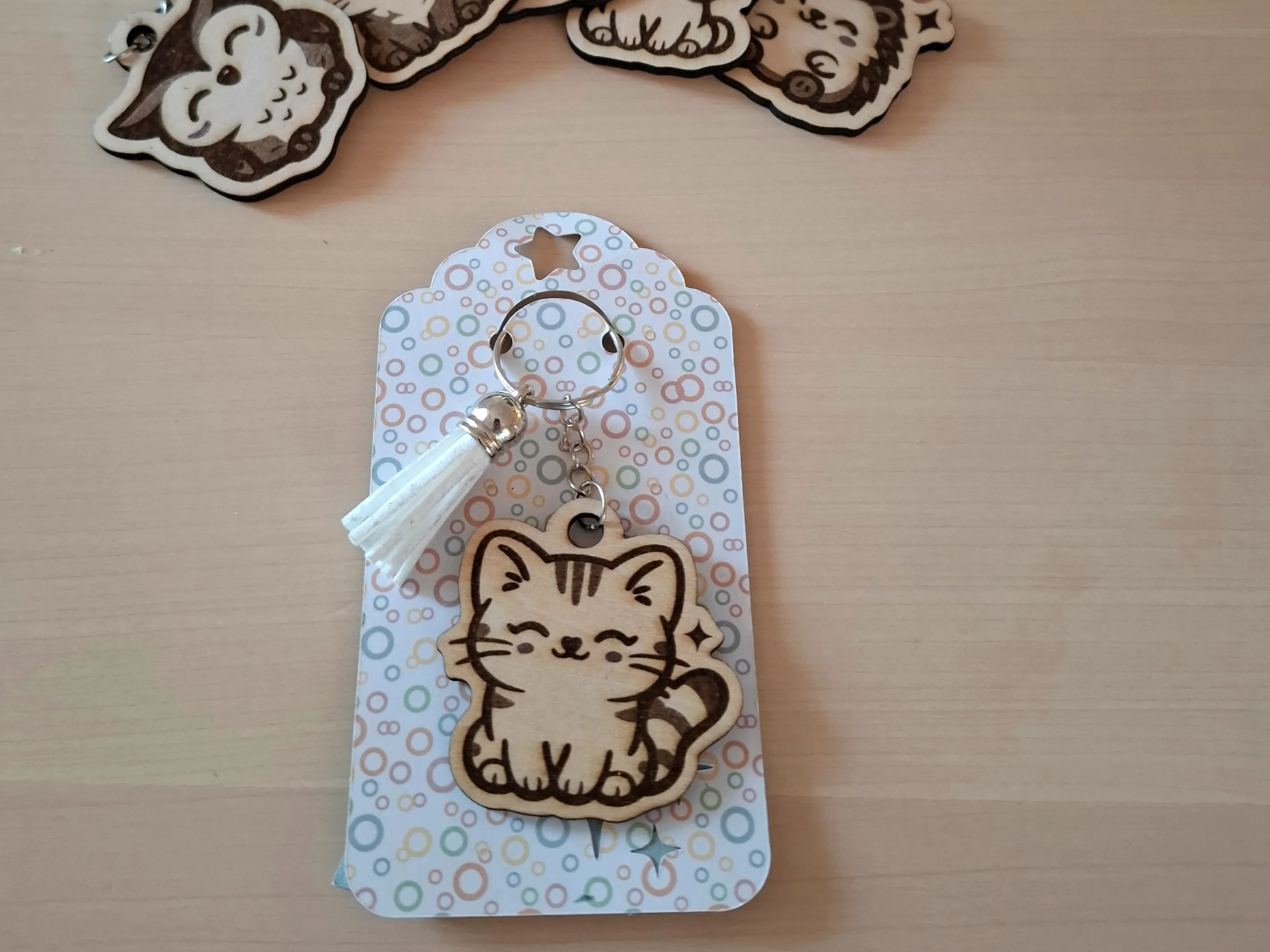 Kawaii Cat Wood Keychain laser cut keychain idea for women