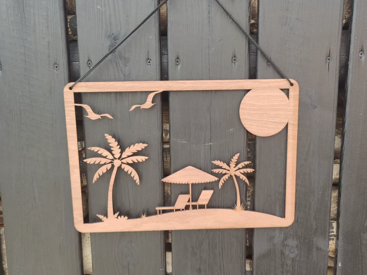 Summer beach scene silhouette wall hanger