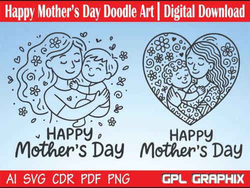 [Laser cut and engrave] Happy Mother's Day Doodle Art | Digital Download