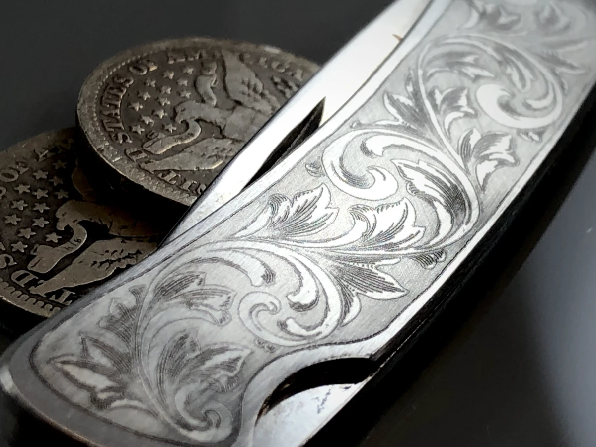 Engraved Stainless Pocket Knife valentines day gift for men design