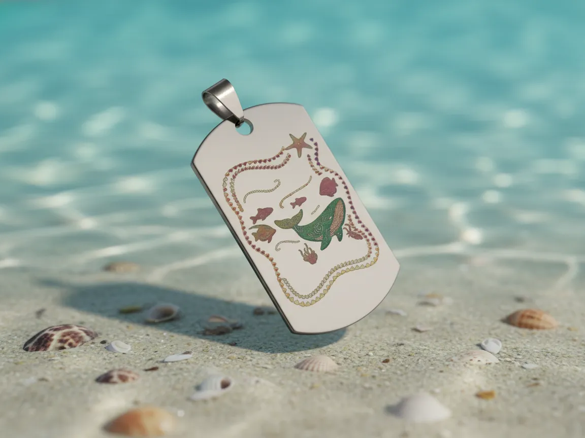 Laser Engraved Stainless Steel Whale Pendant pet id tag design