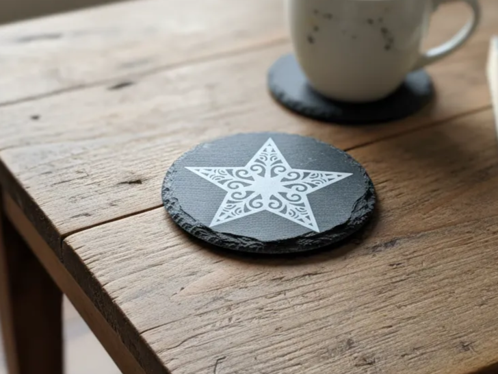 Laser-Engraved Black Stone Star Coaster Set