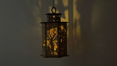 [Laser cut and engrave] Halloween Lantern SVG | Haunted House Witch Candle Holder | Laser Cut Tea Light Box