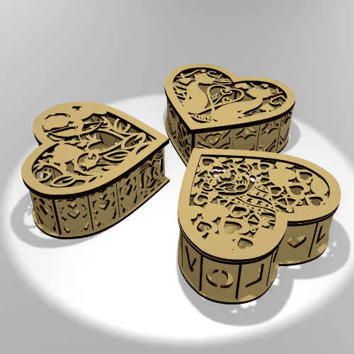 [Laser cut and engrave] 💝 Heart Shaped Box Laser Cut Files — Love Gift Box with Decorative Pattern