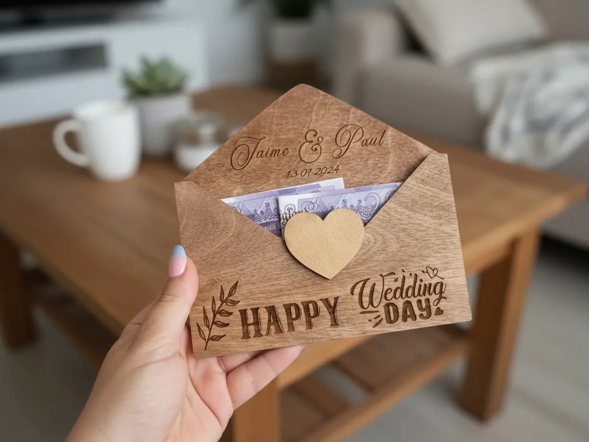 Personalized Wooden Envelope for Wedding Cash Gift wedding gift design