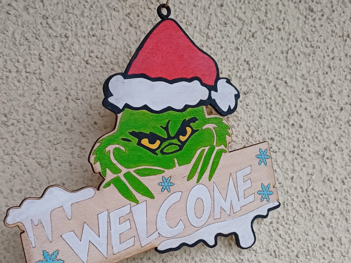 Ornement Mr Grinch modèle de panneau de bienvenue