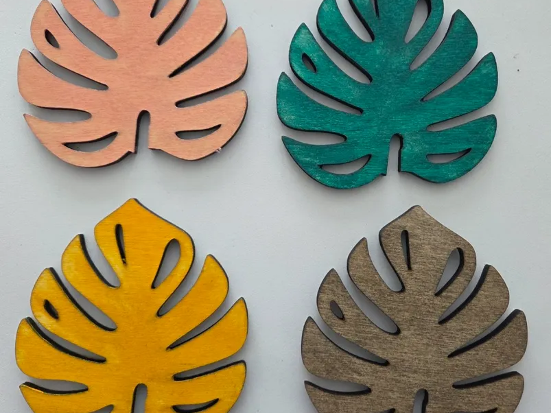 Monstera Leaf Coaster Set with Holder coaster idea to sell on Etsy
