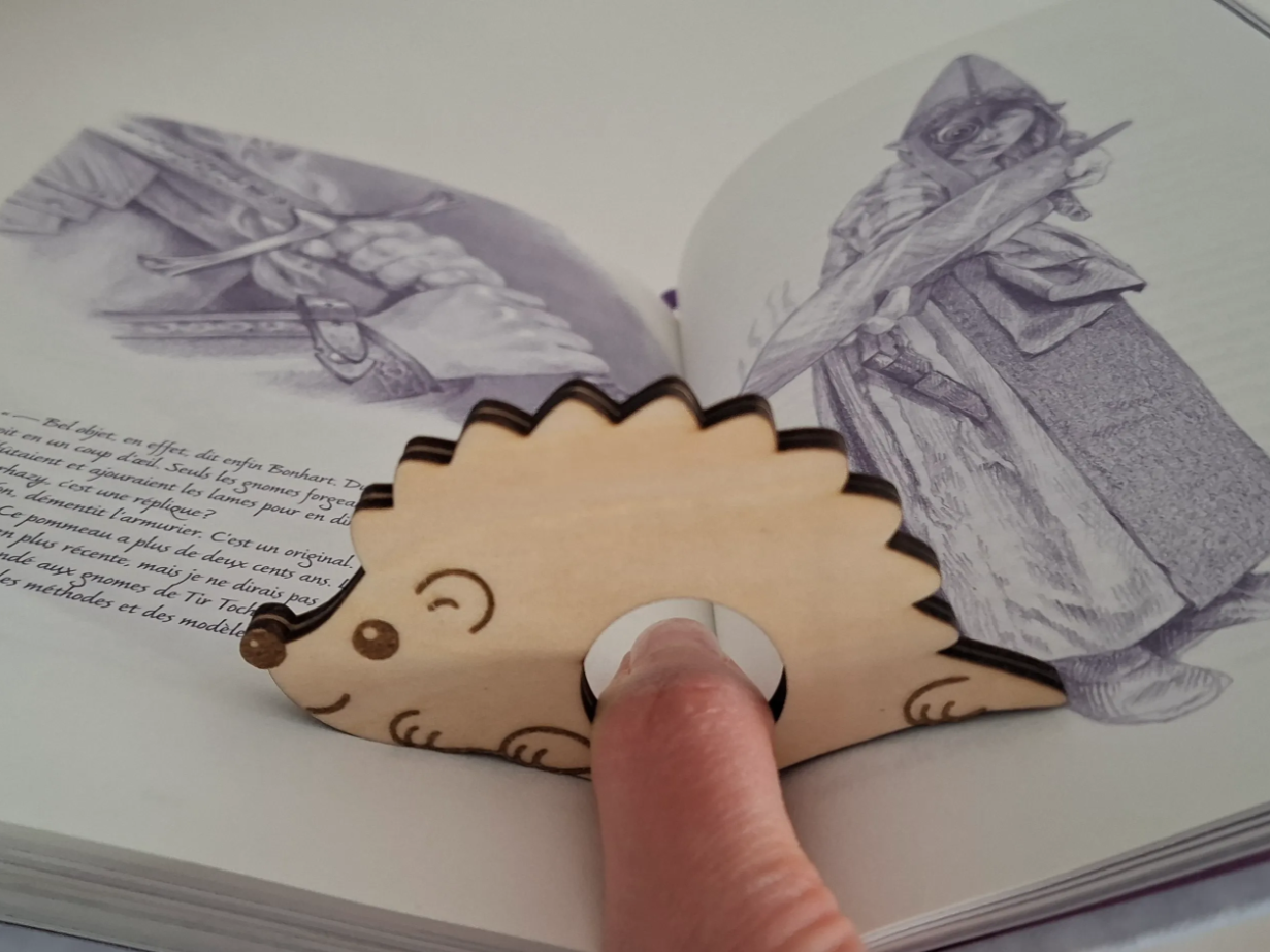 Kawaii Hedgehog Wooden Reading Thumb Ring bookmark design