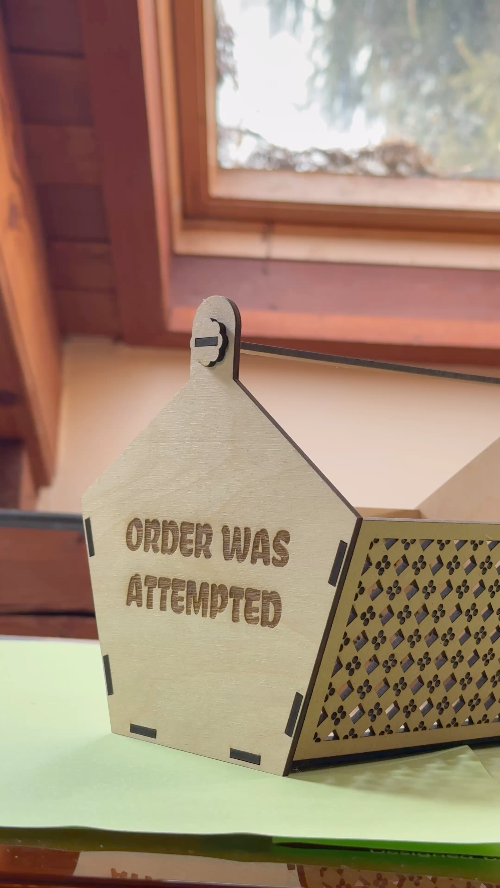 [Laser cut and engrave] Laser Cut Wooden Storage Basket with Handle and Decorative Pattern and Customisable Text