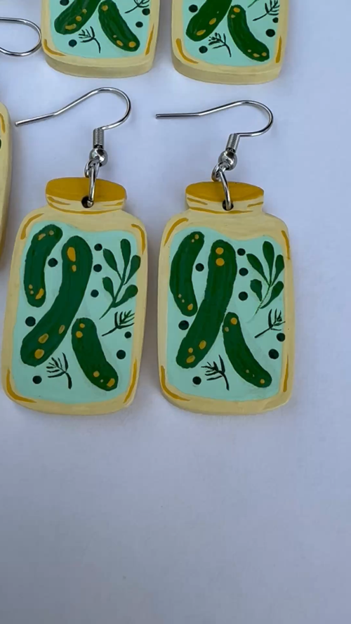 [Laser cut and engrave] Pickle jar earrings, funky style that stands out