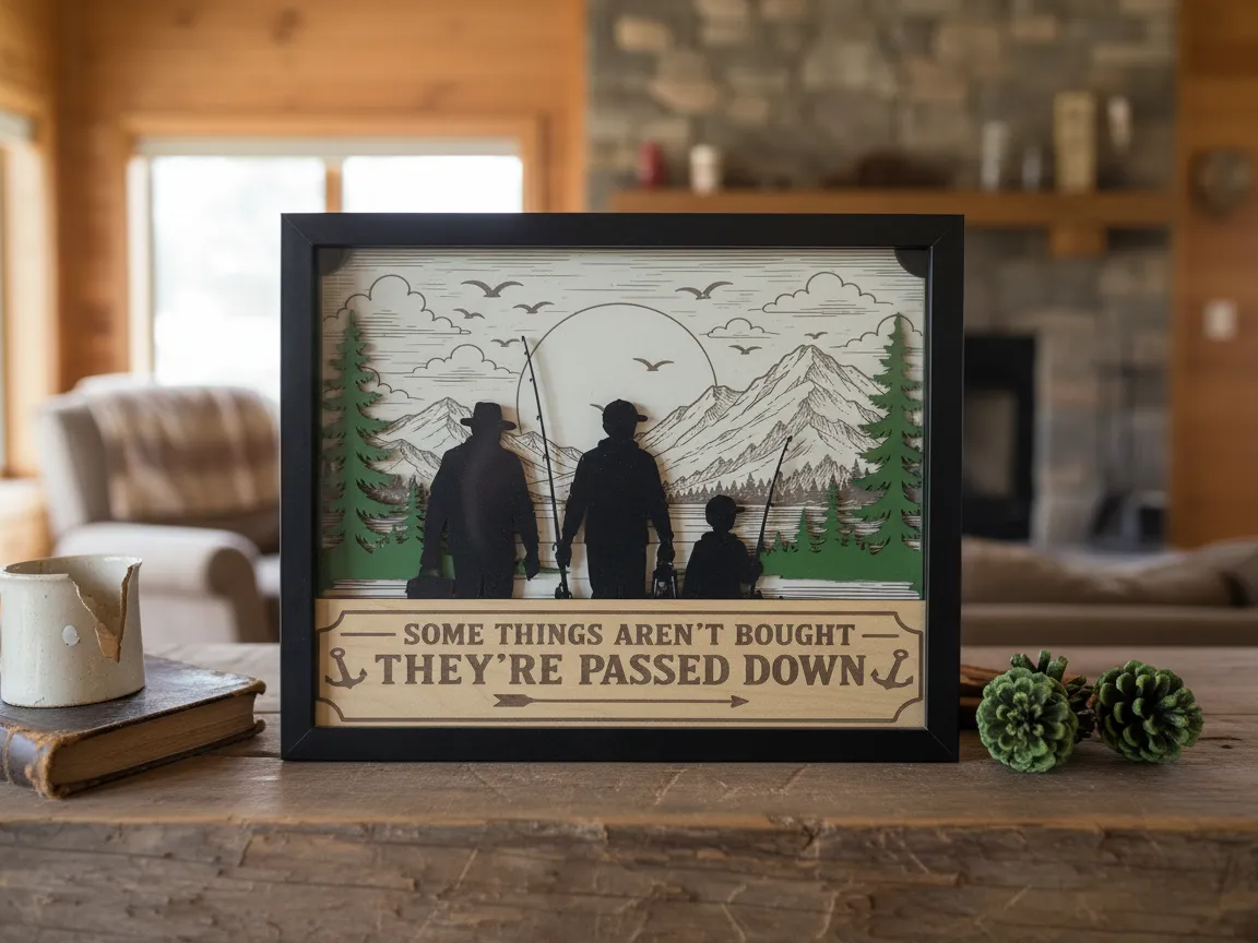 Father's Day Layered Fishing Scene Shadow Box shadow box design