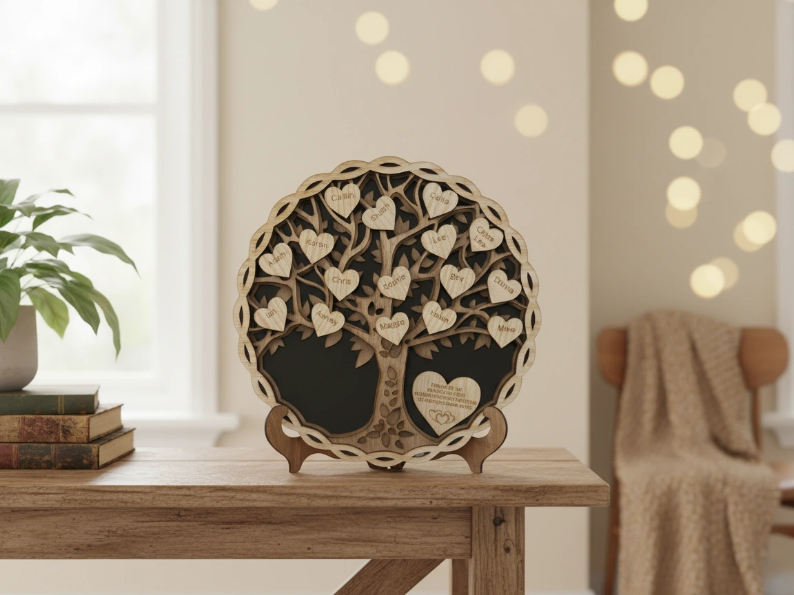 Family Tree Plaque with Heart Name Leaves gift design