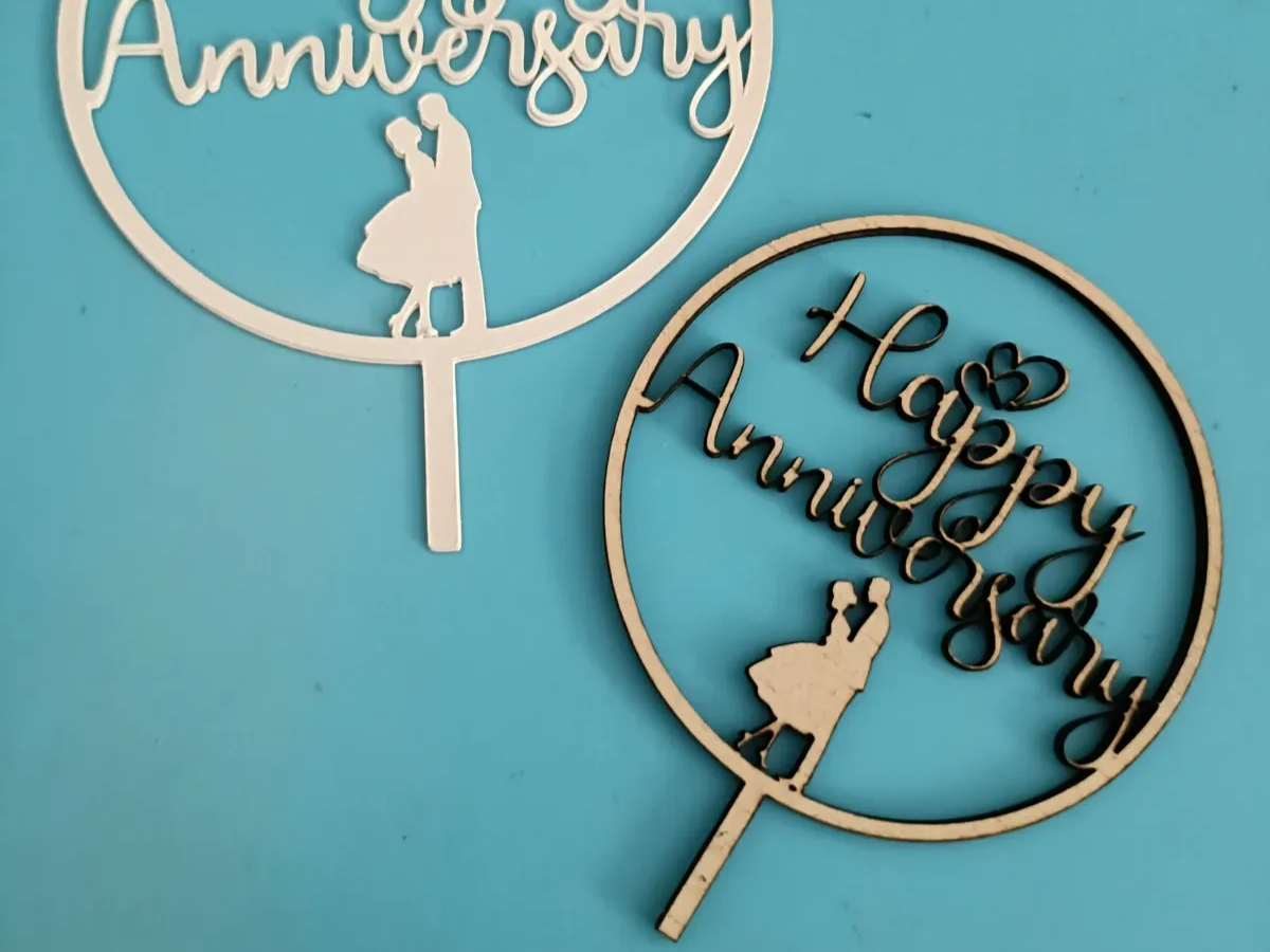 Happy Anniversary wooden cake topper