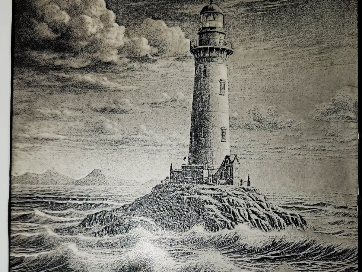 Lighthouse on painted ceramic tile laser cut summer decor design