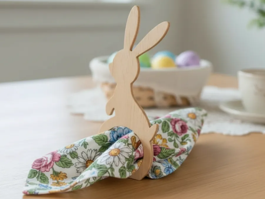 Laser Cut Wooden Bunny Napkin Holder for Easter Table Decor laser-cut napkin ring design