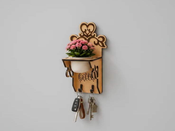 Wall Key Holder SVG 6mm | Wooden Entryway Organizer | Laser Cut Key ...