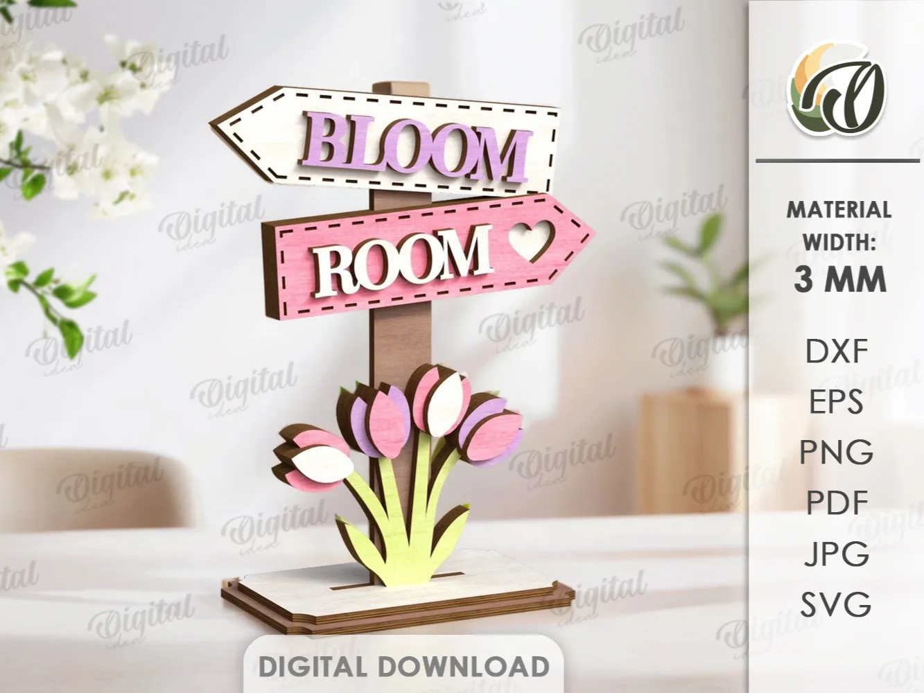 Support de printemps 3D. Fichier de décoration en couches à découper au laser. Support de déco intérieure. Citations de printemps svg. Pancarte en bois.