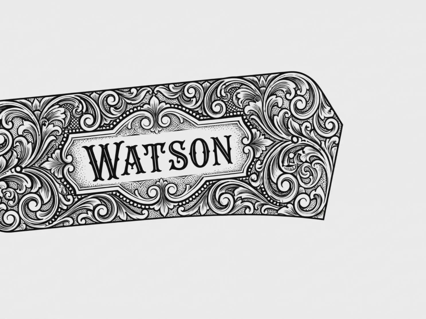 Watson Personalized Nameplate with Ornate Floral Scrollwork on a lever action henry personalized gift for him idea