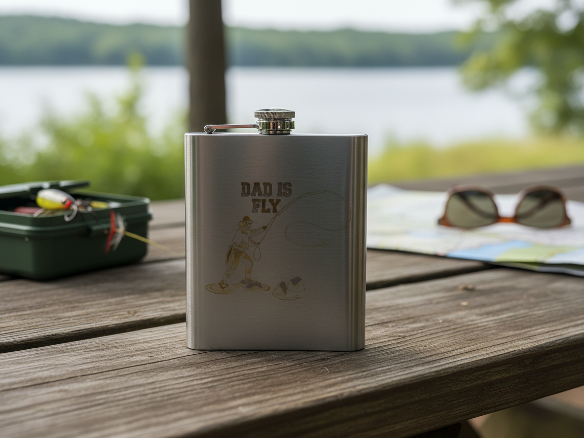 Dad Is Fly Fishing Stainless Steel Pocket Flask groomsmen gift idea