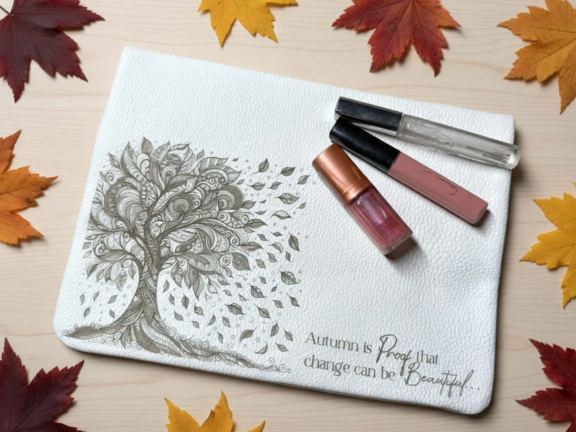 Гравированная кожаная косметичка с цитатой «Autumn Is Proof That Change Can Be Beautiful»
