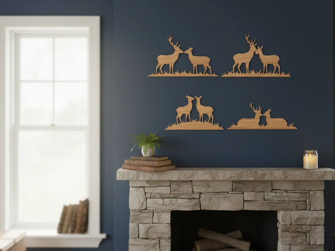 Set of four deer silhouette wall art pieces