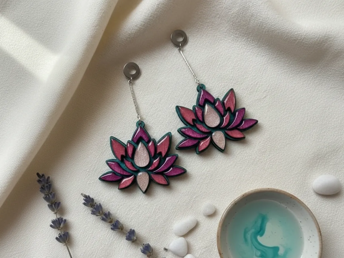 Colorful Lotus Flower Dangle Earrings
