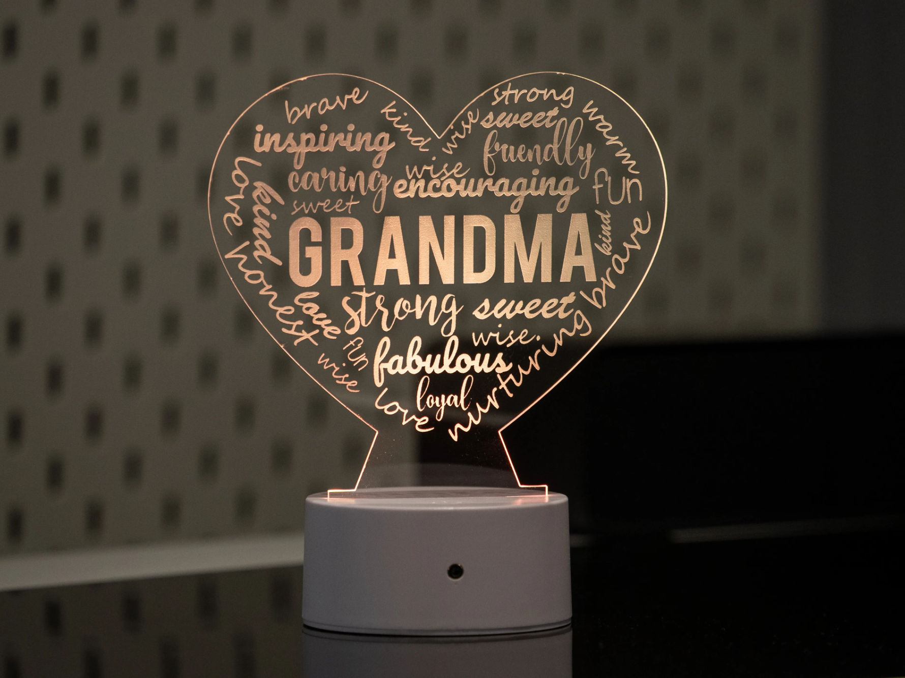 Heart-Shaped LED Lamp for Grandma with Inspiring Words gift for her design